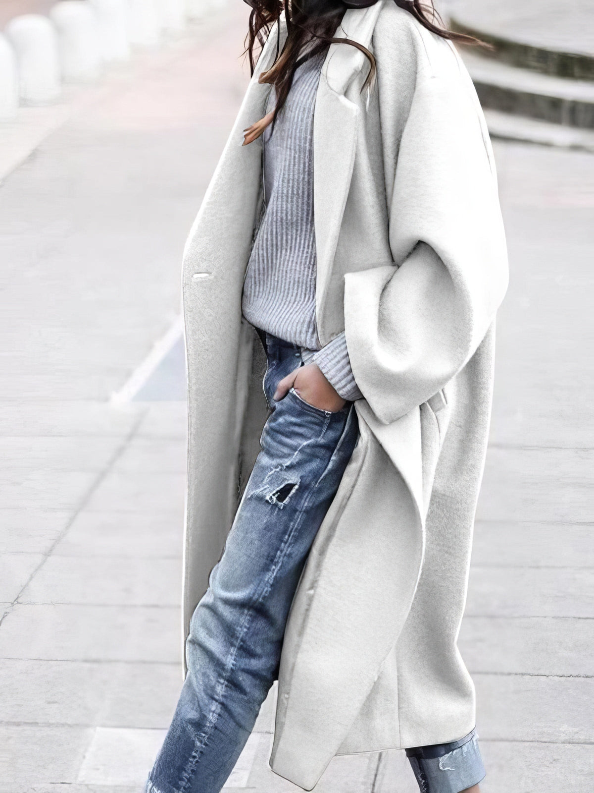 Abrigo largo de invierno oversize para mujer - Lana de corte relajado para el frío
