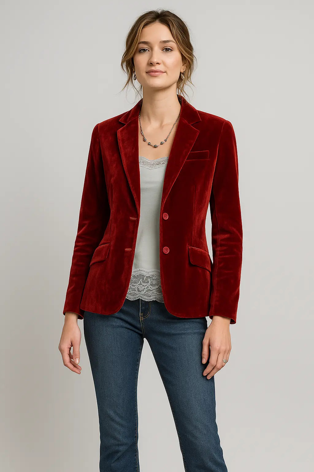 Blazer entallado de terciopelo con solapas para mujer