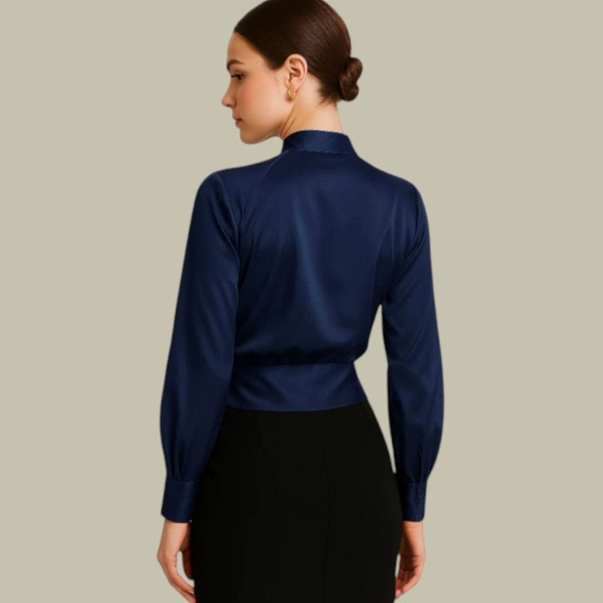 Blusa de satén cruzada para mujer con escote en V y manga larga