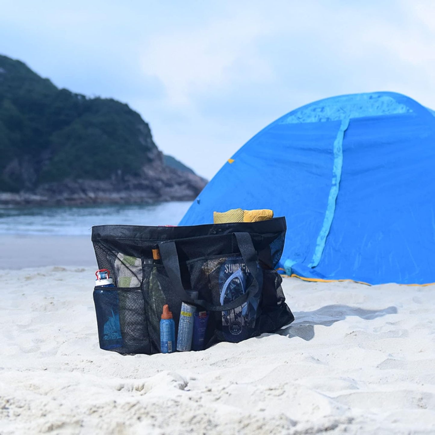 Bolsa de Playa de Malla Extra Grande con Cremallera – Impermeable a la Arena