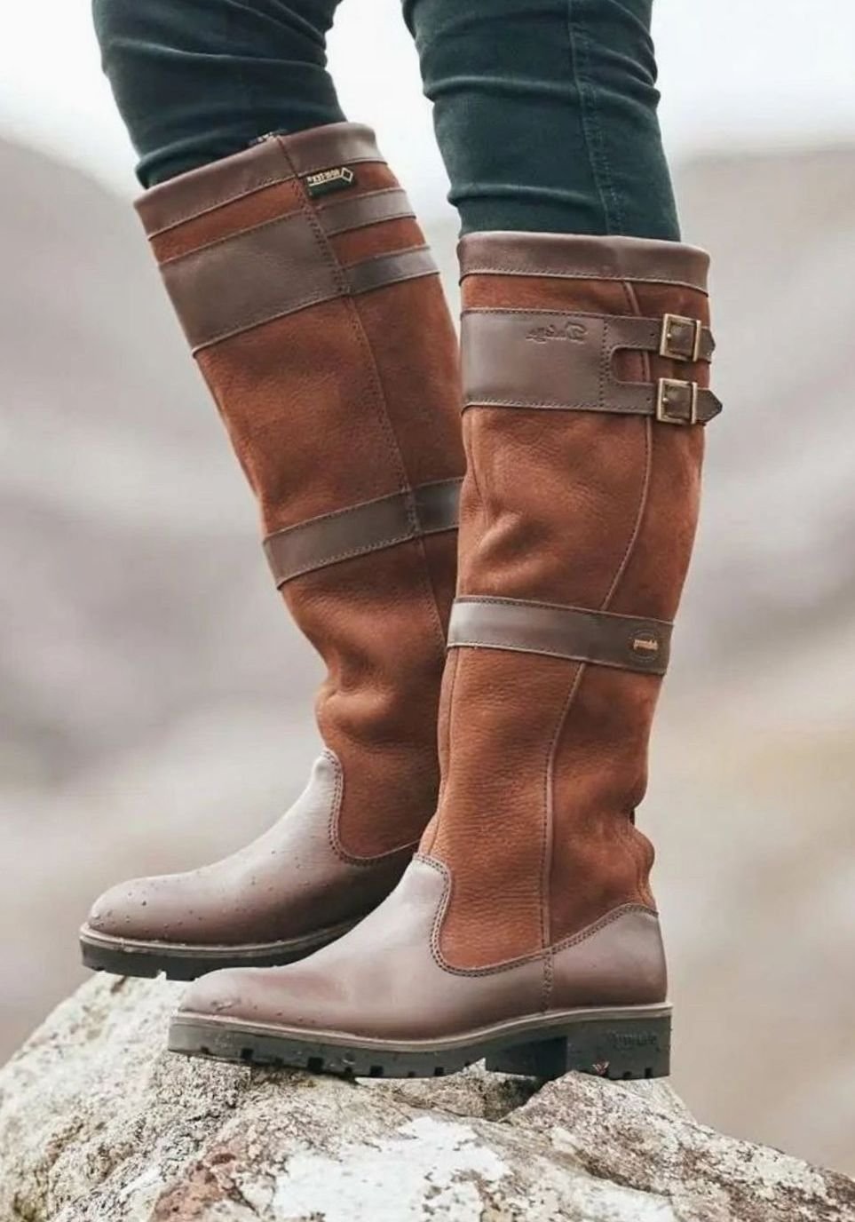 Botas altas impermeables con doble hebilla para mujer