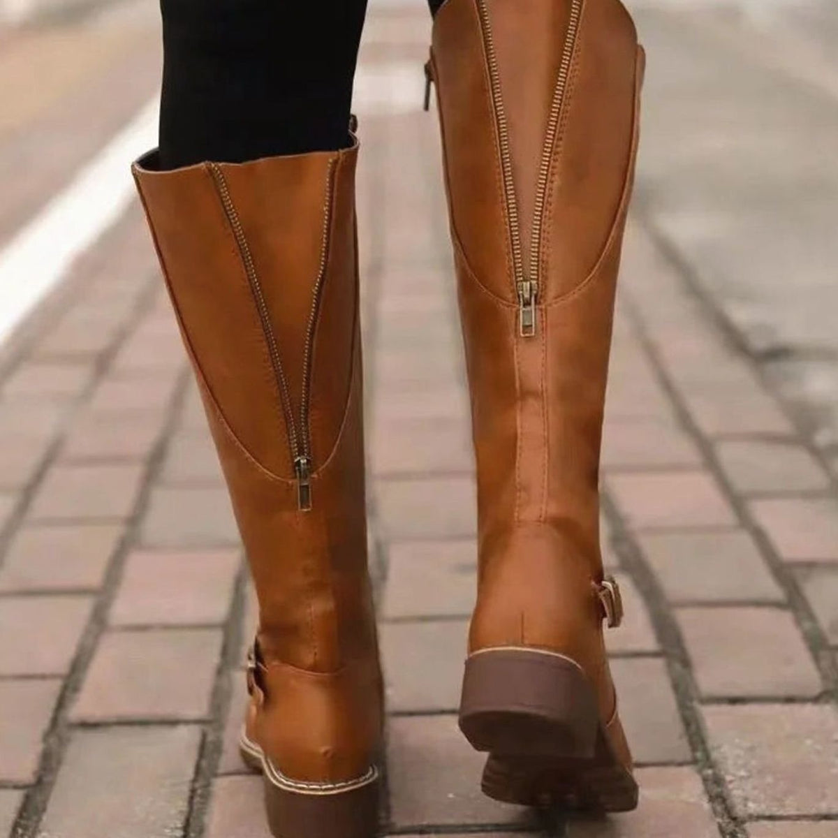 Botas ortopédicas de piel hasta la rodilla para mujer con correa con hebilla