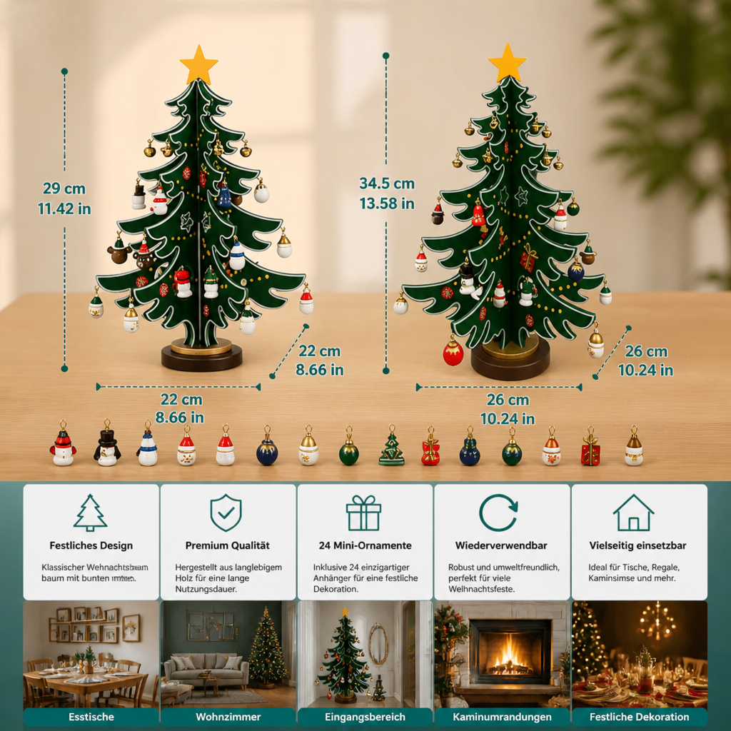 Calendario de adviento con miniadornos para árbol de Navidad – 24 días llenos de sorpresas navideñas