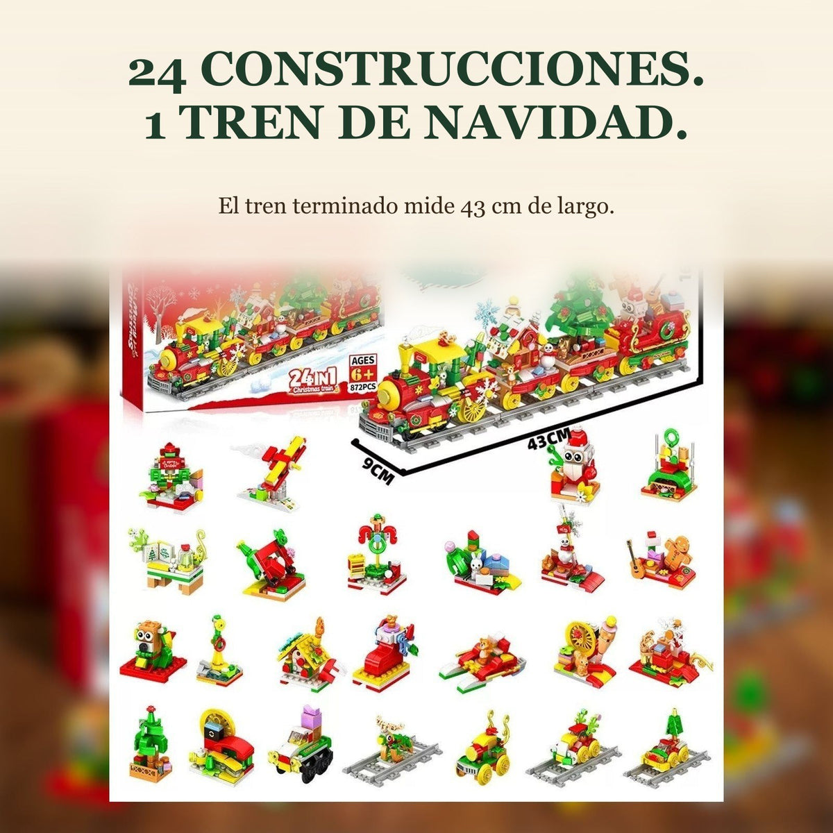 Calendario de Adviento Tren de Navidad 24 en 1, 872 Piezas de Bloques