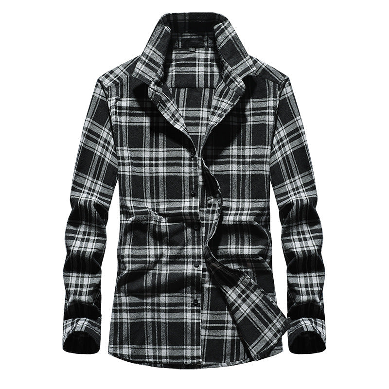 Camisa de franela a cuadros para hombre con cuello Kent y abotonadura completa