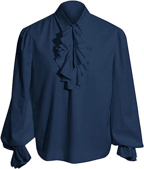 Camisa elegante de estilo barroco con volantes para hombre, con cuello elevado, pechera con chorrera y puños de encaje