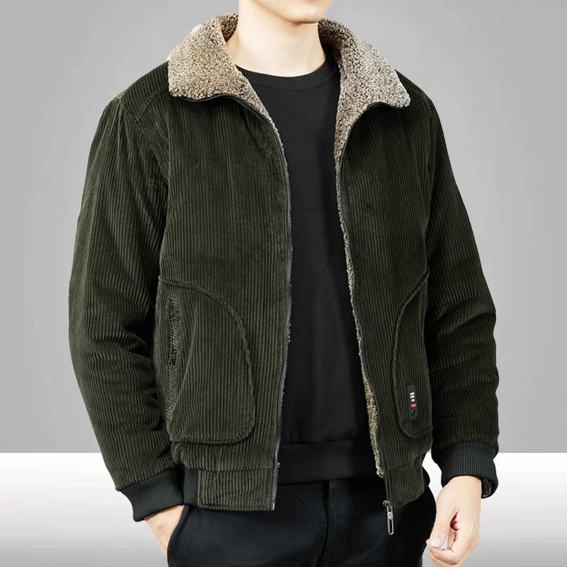 Cazadora bomber casual para hombre con textura, forro de sherpa, corte holgado y cremallera frontal