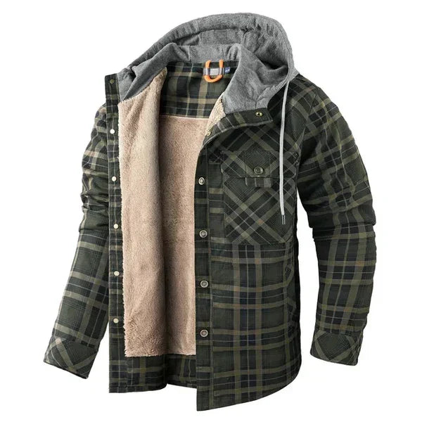 Chaqueta a cuadros con capucha y forro de sherpa para hombre