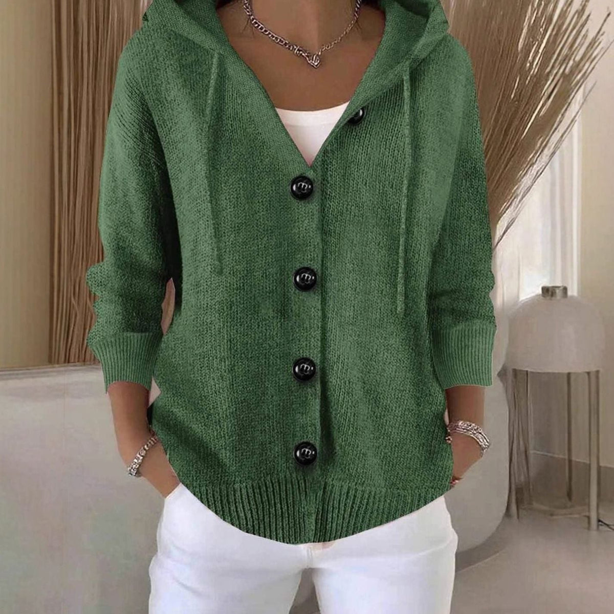 Chaqueta cárdigan de punto oversize con capucha y botones para mujer