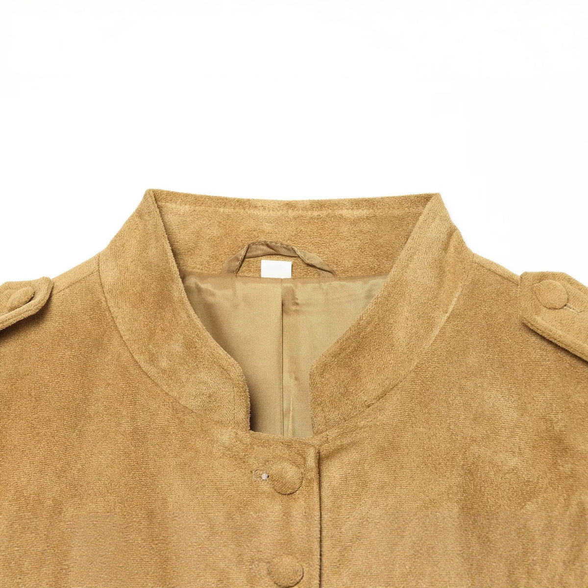 Chaqueta de ante de estilo militar con cuello alto para mujer