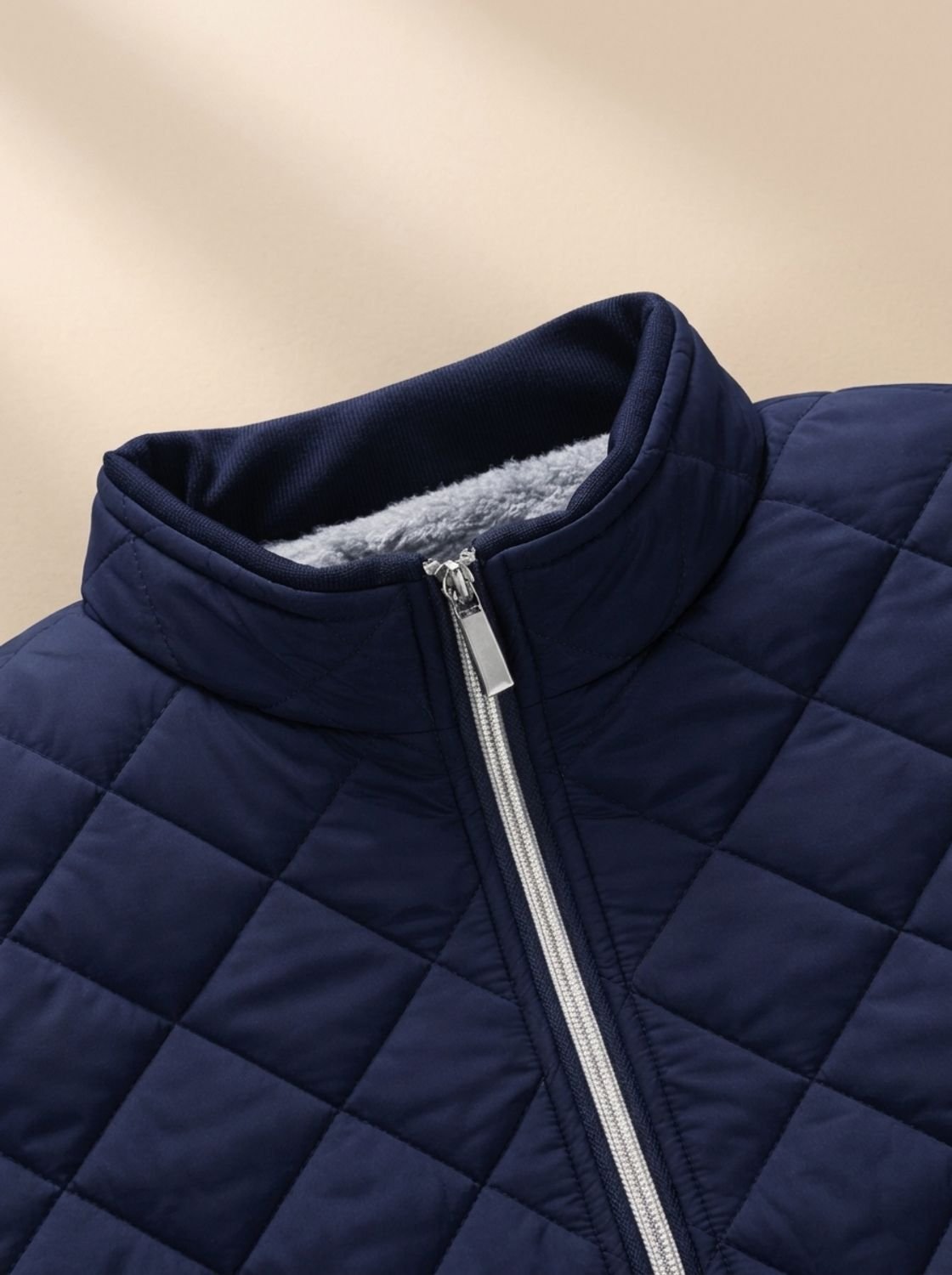 Chaqueta de invierno para hombre acolchada de rombos con forro polar y cremallera completa