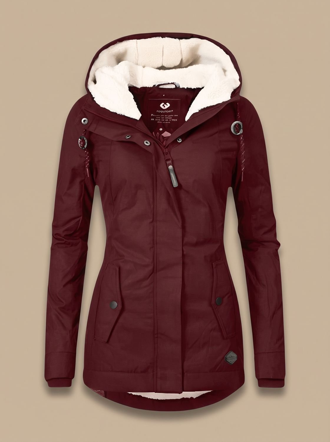 Chaqueta impermeable con capucha, cremallera y forro polar para mujer