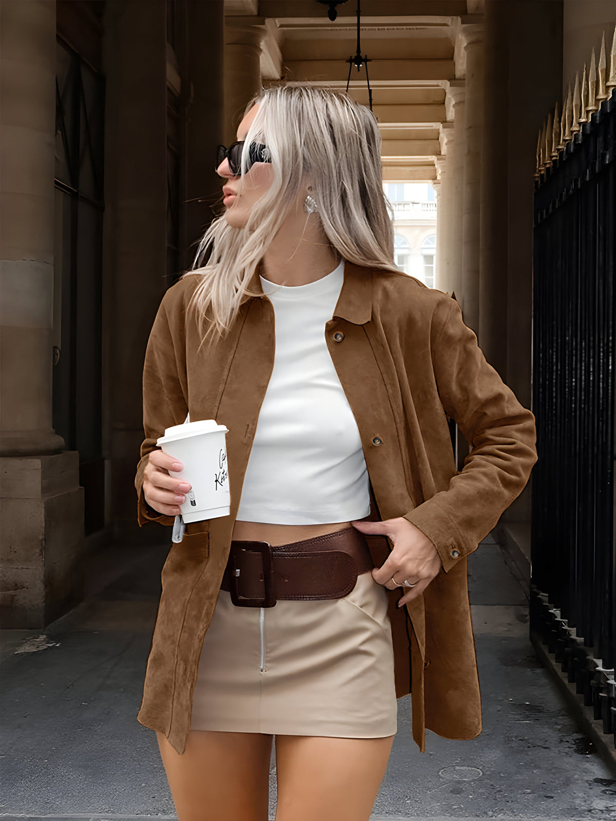 Chaqueta oversize de tendencia estilo ante para mujer