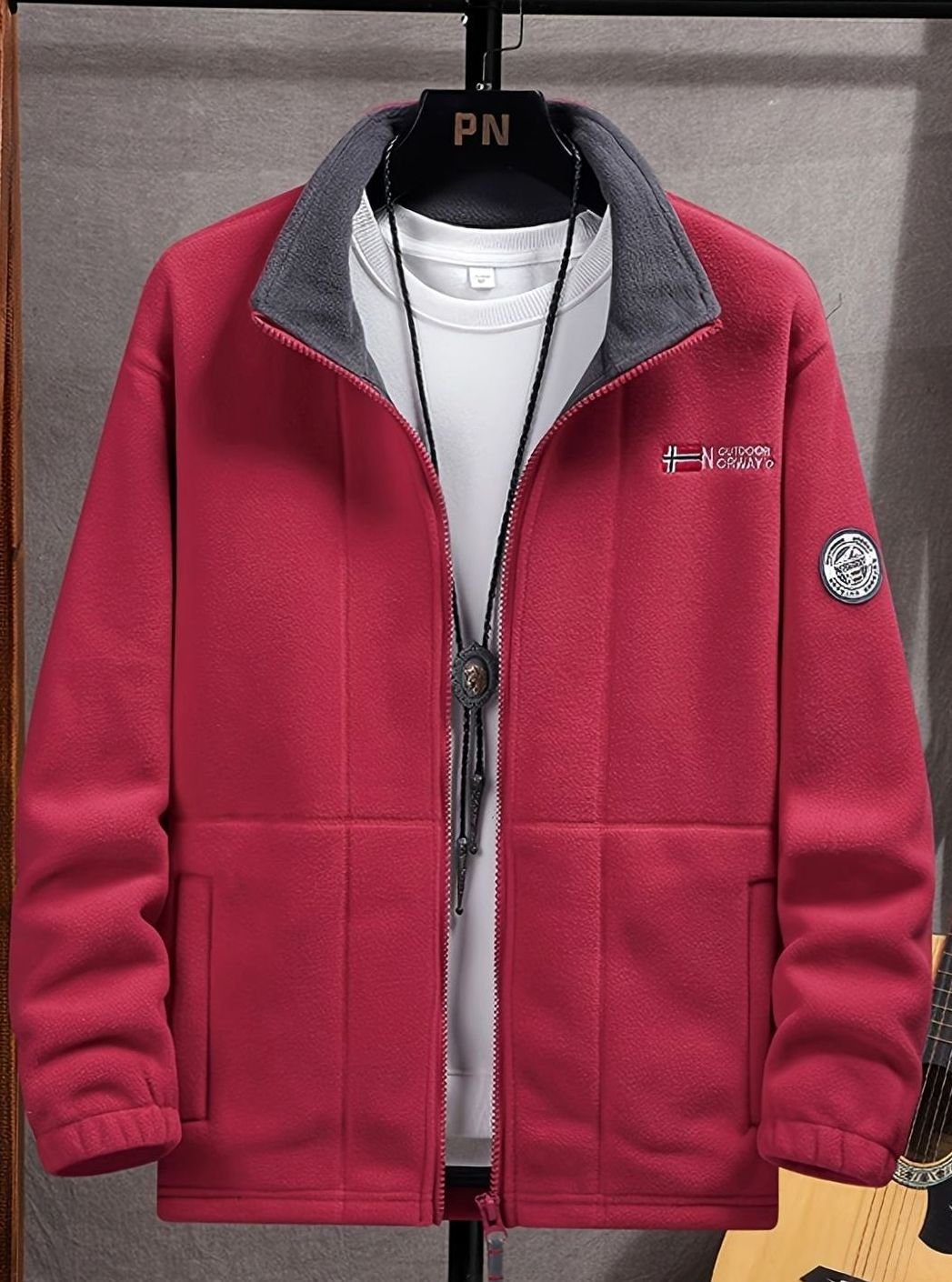 Chaqueta polar outdoor clásica para hombre con cremallera completa y cuello alto