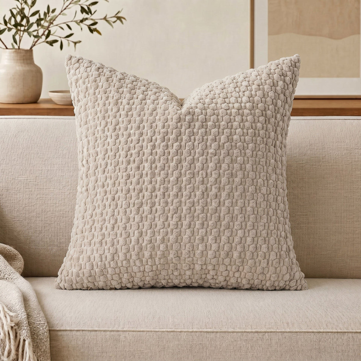 Cojín decorativo de chenilla texturizada con tejido de motas en relieve