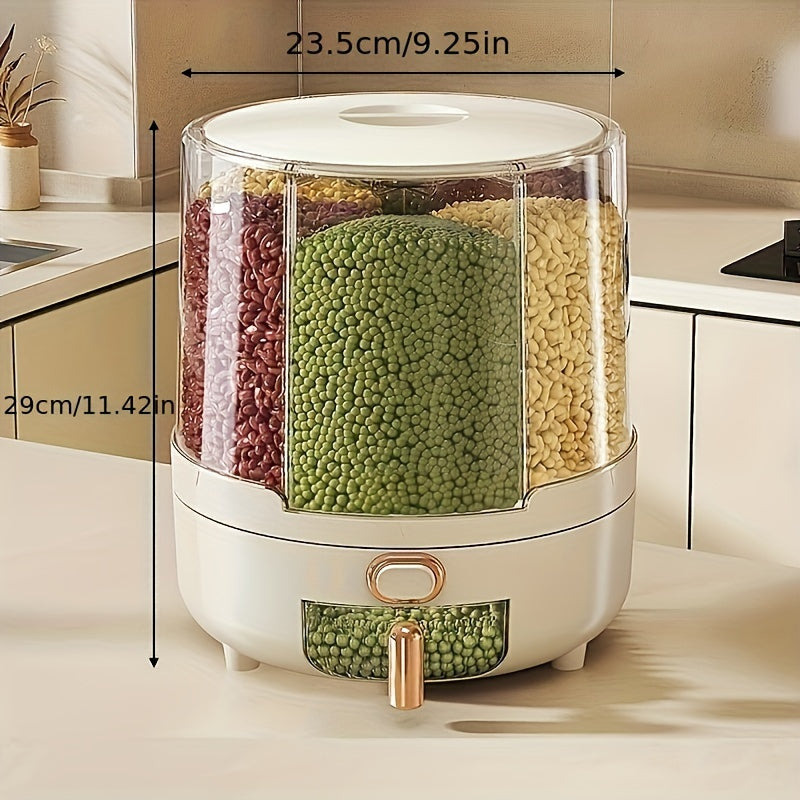 Contenedor de Almacenamiento de Alimentos Hermético y Rotatorio | Dispensador de Granos y Cereales de Gran Capacidad con Diseño de 360°