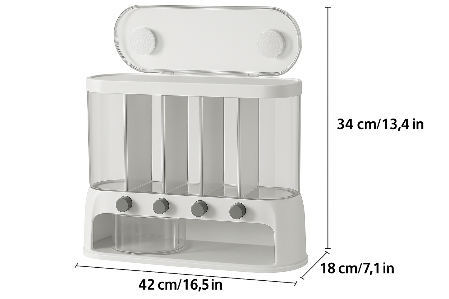 Contenedor de Almacenamiento de Granos de Cocina de Múltiples Compartimentos | Organizador de Despensa Hermético con Tapa Abatible