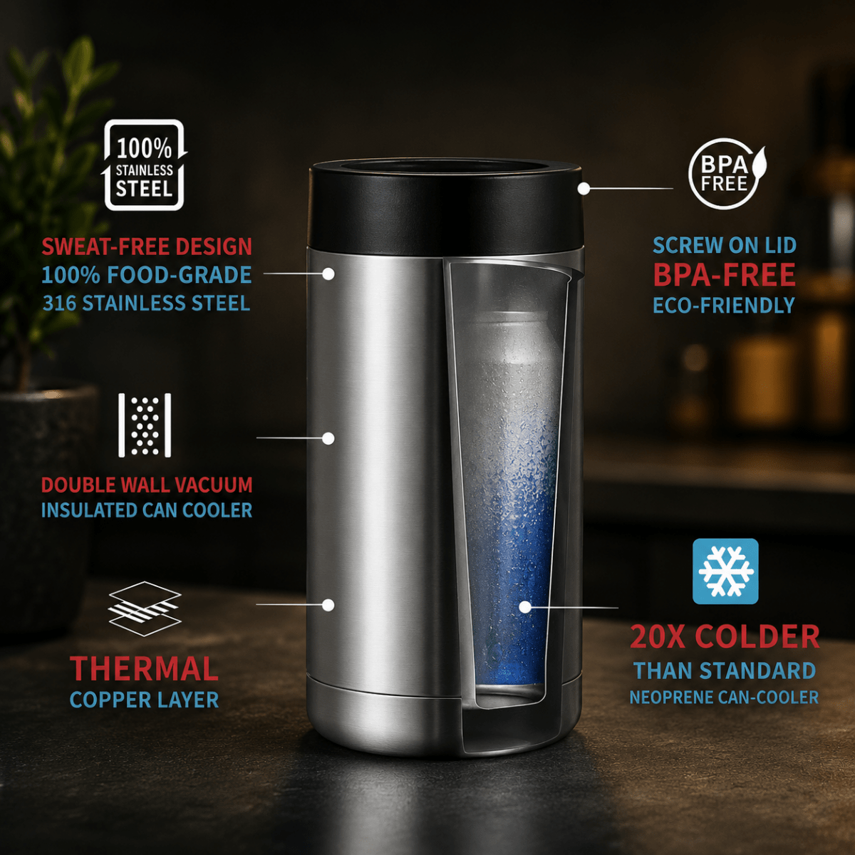 ICEKEEP – Soporte de Lata de Acero Inoxidable para Enfriar Bebidas Perfectamente en Movimiento
