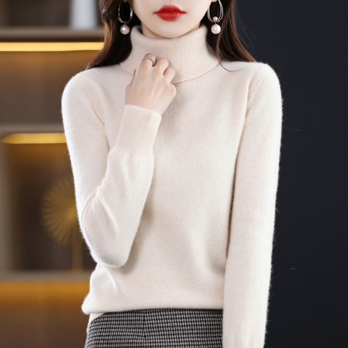 Jersey de cuello alto de cachemira de invierno para mujer - Elena