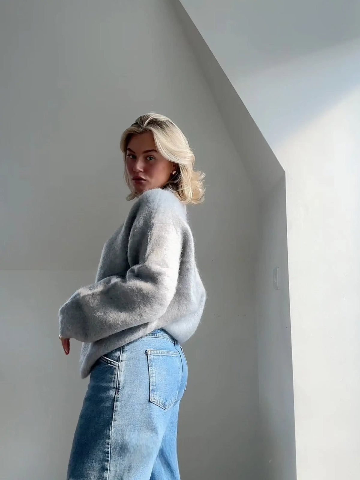 Jersey de mohair para mujer - Jersey de punto suave y esponjoso de lana