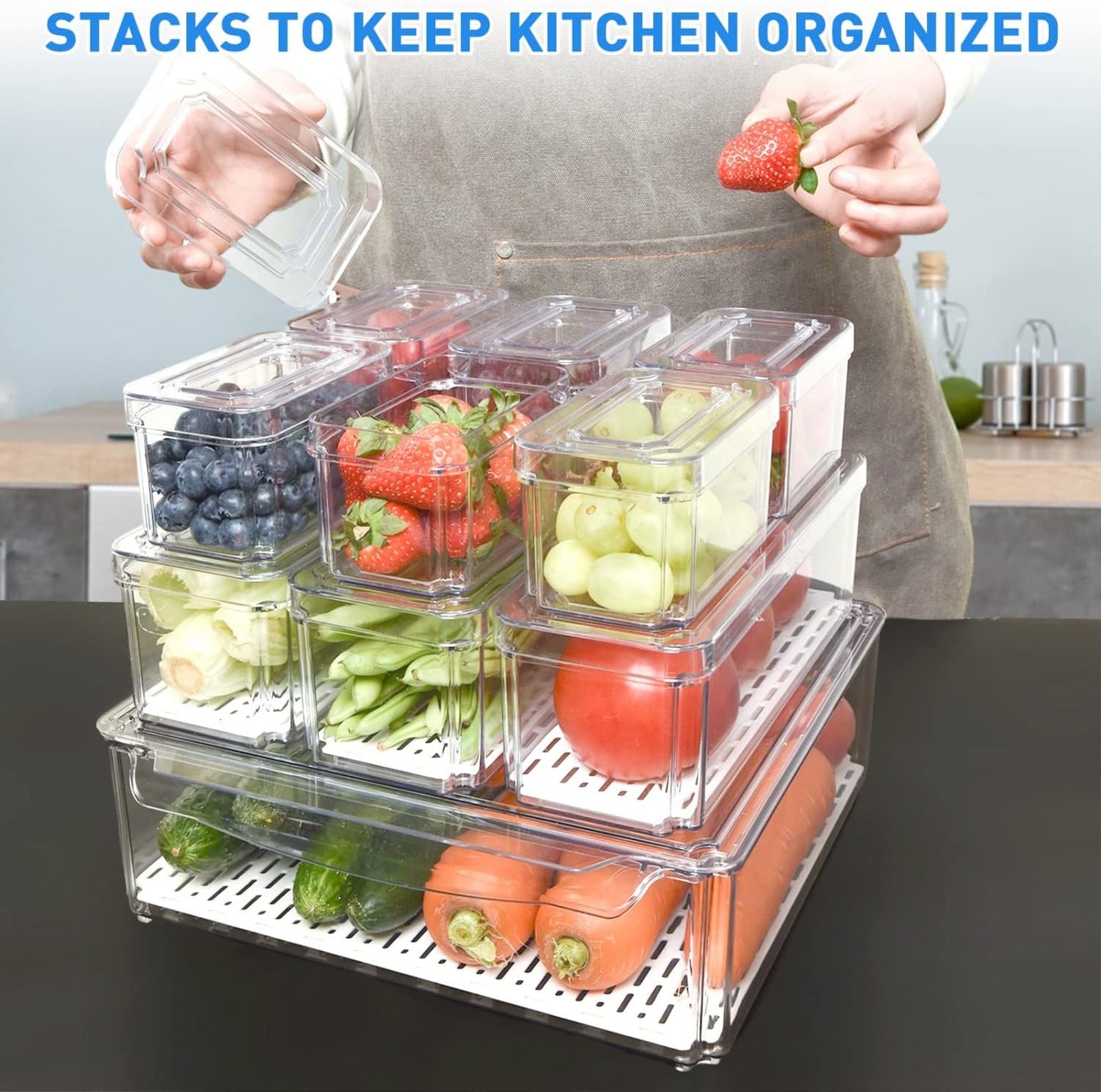 Juego de Organizadores Apilables para Nevera de 10 - FridgeMaster