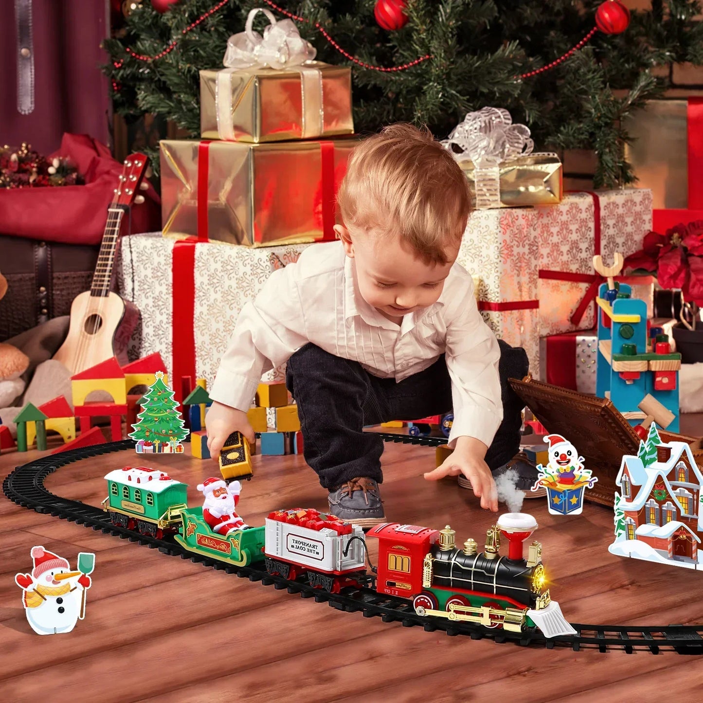 Juego de Tren Eléctrico de Navidad para Niños – Con Efecto de Humo, Luces y Sonidos Realistas (Regalo de Navidad)