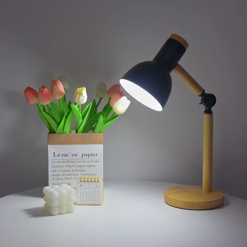Lámpara de Escritorio de Madera Nórdica | Luz de Mesa Moderna Ajustable