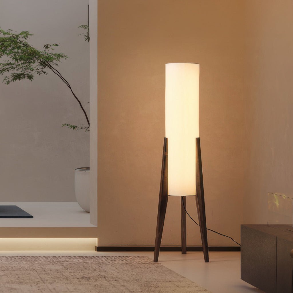 Lámpara de pie escandinava de madera de nogal con iluminación LED regulable