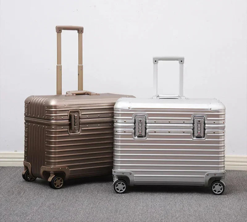 Maleta rígida de aluminio y magnesio con ruedas giratorias de 360°