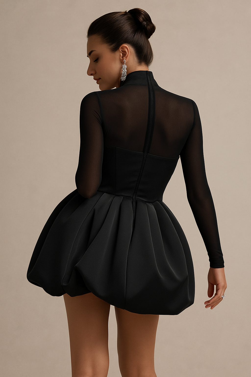 Minivestido de noche de manga larga para mujer