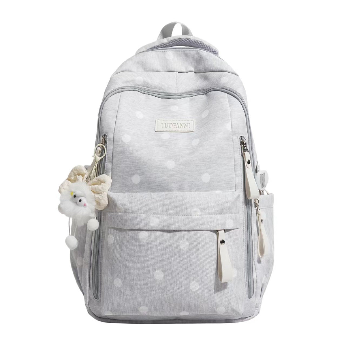 Mochila con múltiples bolsillos y estampado de lunares