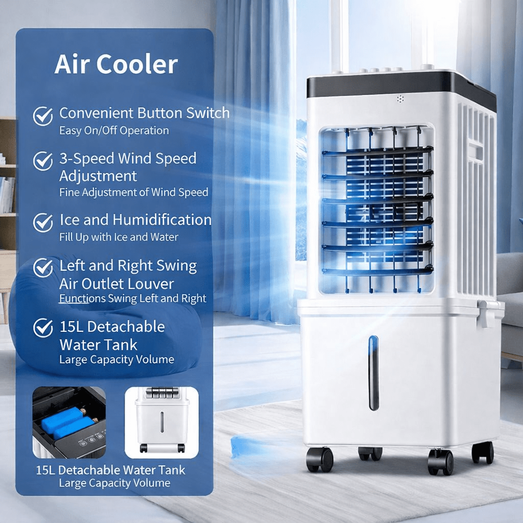 NOVACOOL – Enfriador de Aire 3 en 1 – Ventilador y Humidificación en Uno