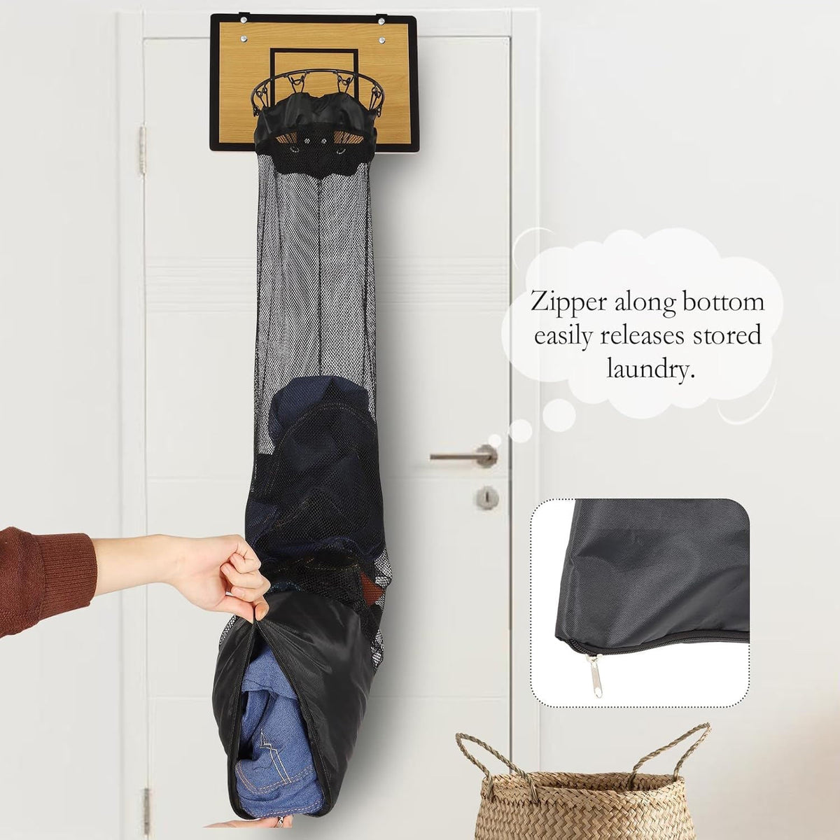 Organizador colgante con diseño de canasta de baloncesto para ropa y juguetes
