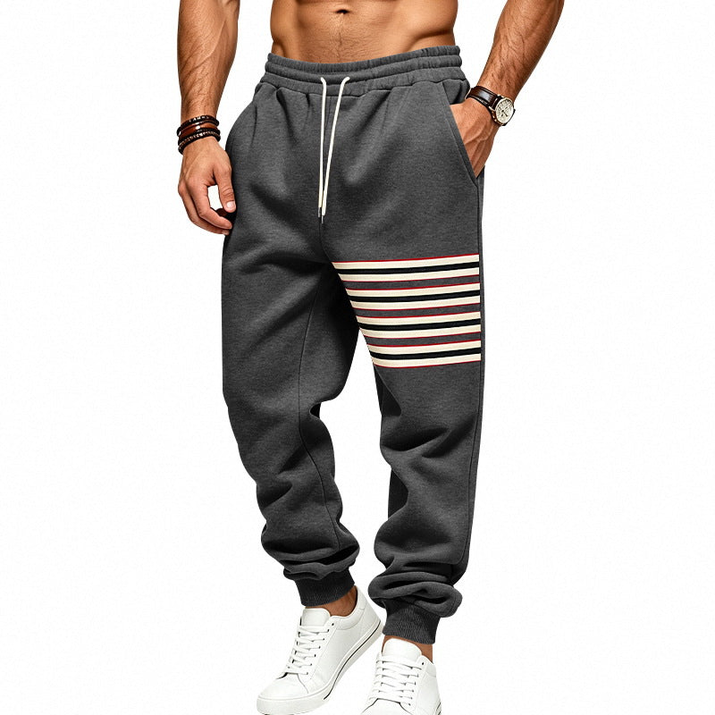 Pantalones de jogging deportivos para hombre con panel de franjas laterales y cordón ajustable