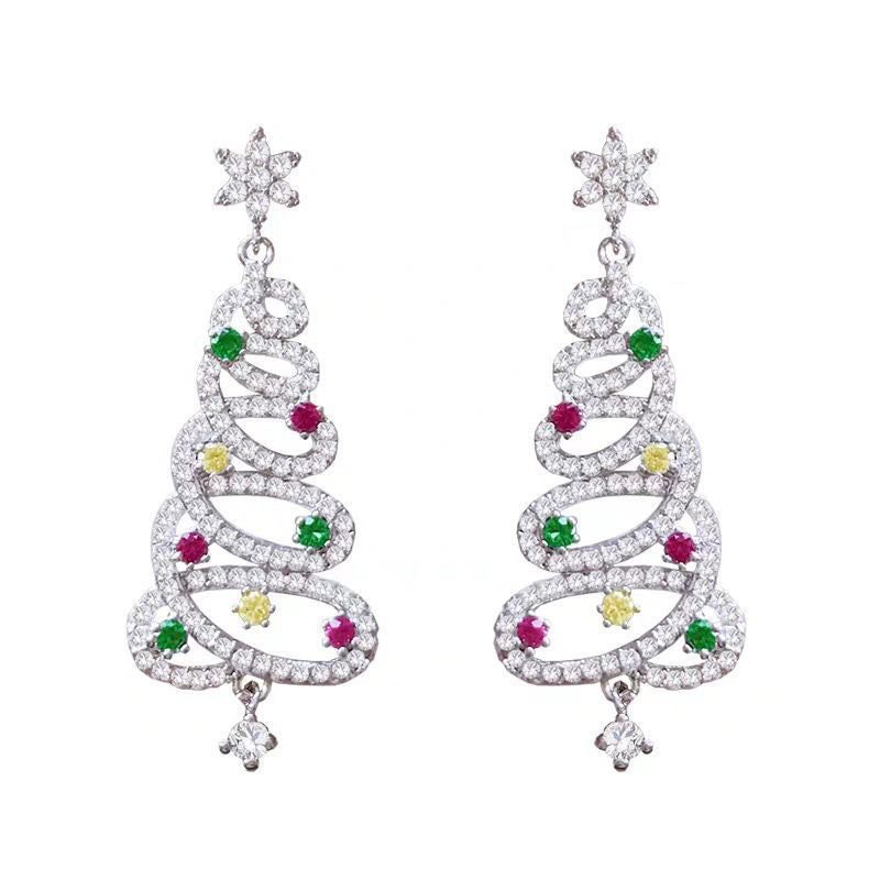 Pendientes brillantes con forma de árbol de Navidad
