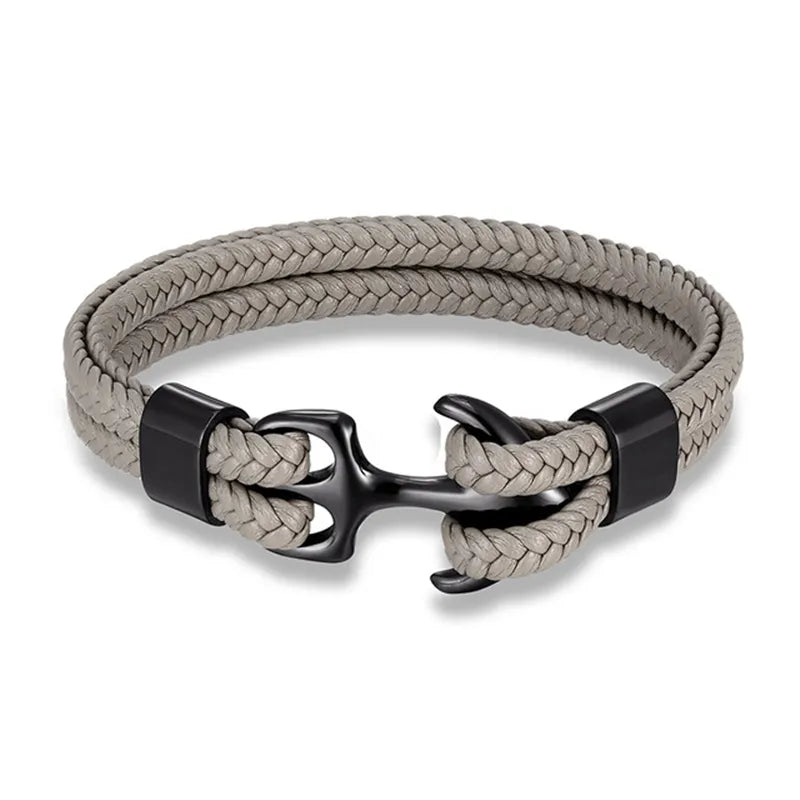 Pulsera de Cuero con Ancla Náutica | Joyería Elegante para Hombres