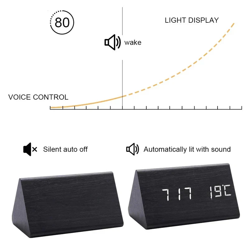 Reloj Despertador LED con Aspecto de Madera y Pantalla Digital para Decoración del Hogar