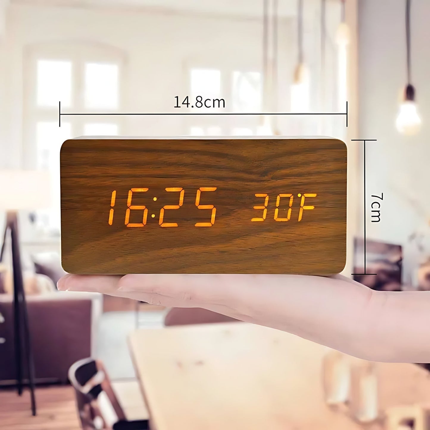 Reloj Despertador LED de Madera Natural