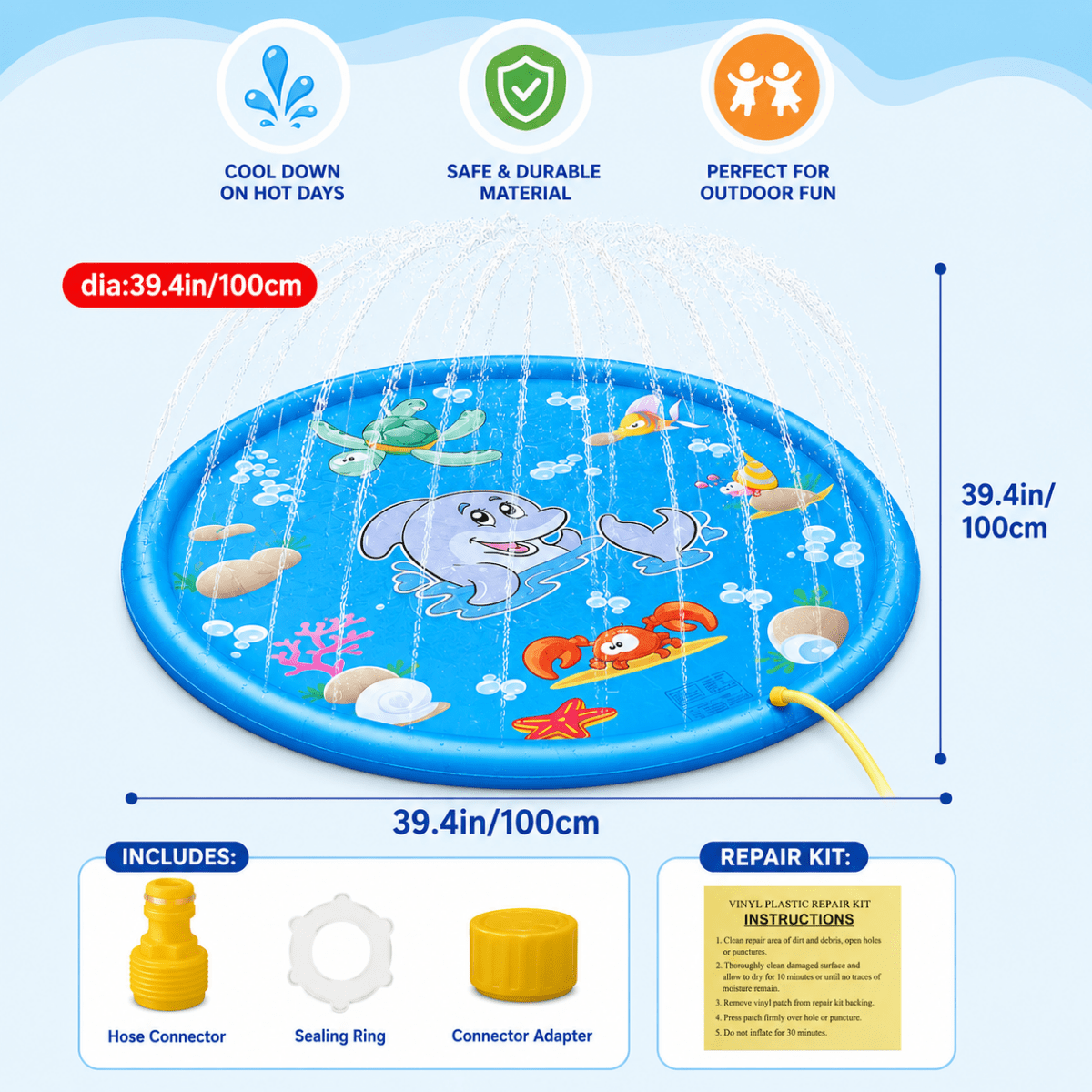 SPLASHCIRCLE – Alfombra Inflable de PVC para Salpicaduras de Agua para Diversión al Aire Libre en Verano