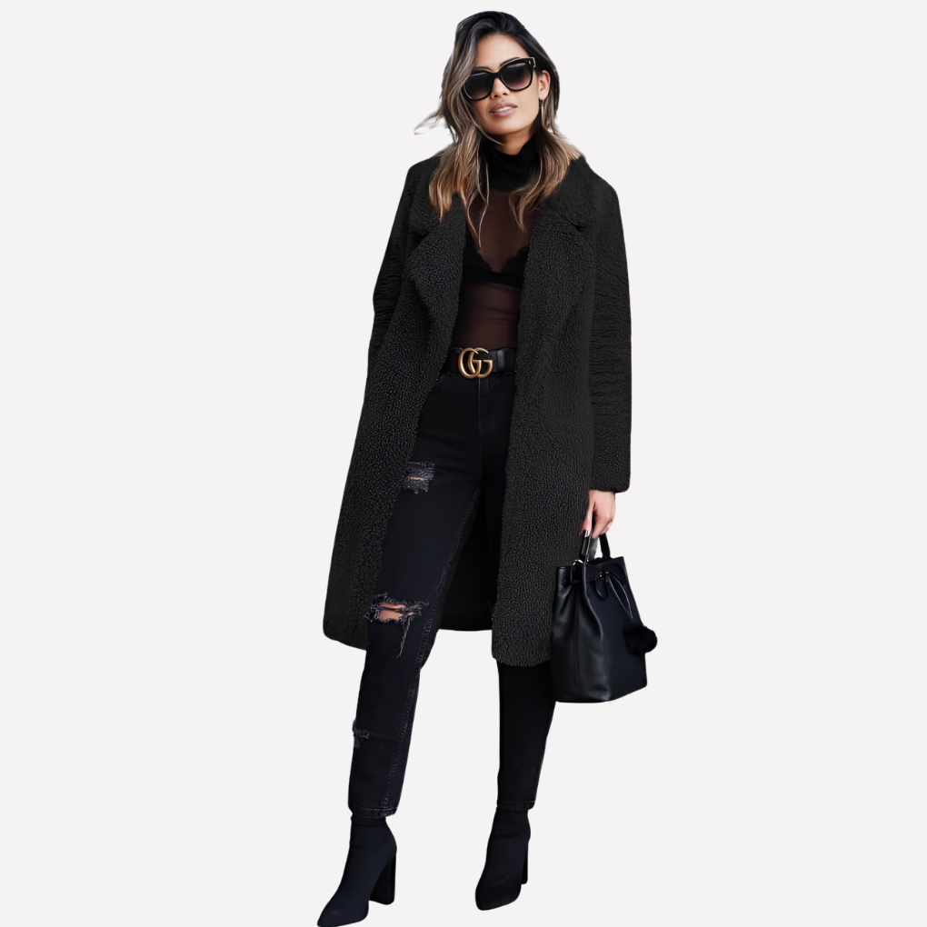 VierraSol | Abrigo Largo de Teddy para Mujeres con Cuello Notched