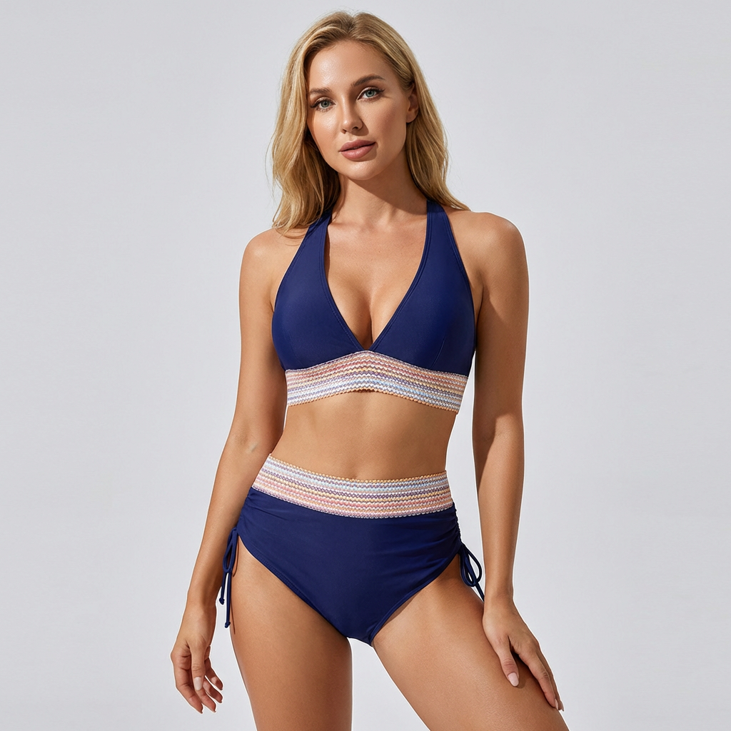 VierraSol | Bikini de Cintura Alta para Mujeres con Cinturilla Texturizada
