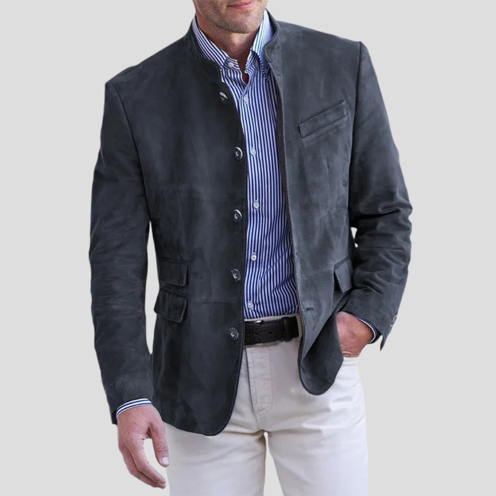 VierraSol | Blazer de Cuello Band para Hombre con Detalle de Botón