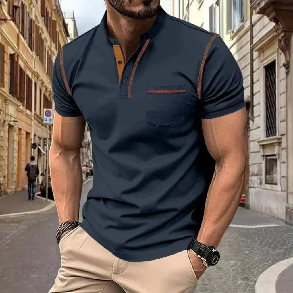 VierraSol | Camisa Polo Henley para Hombre con Costuras en Contraste