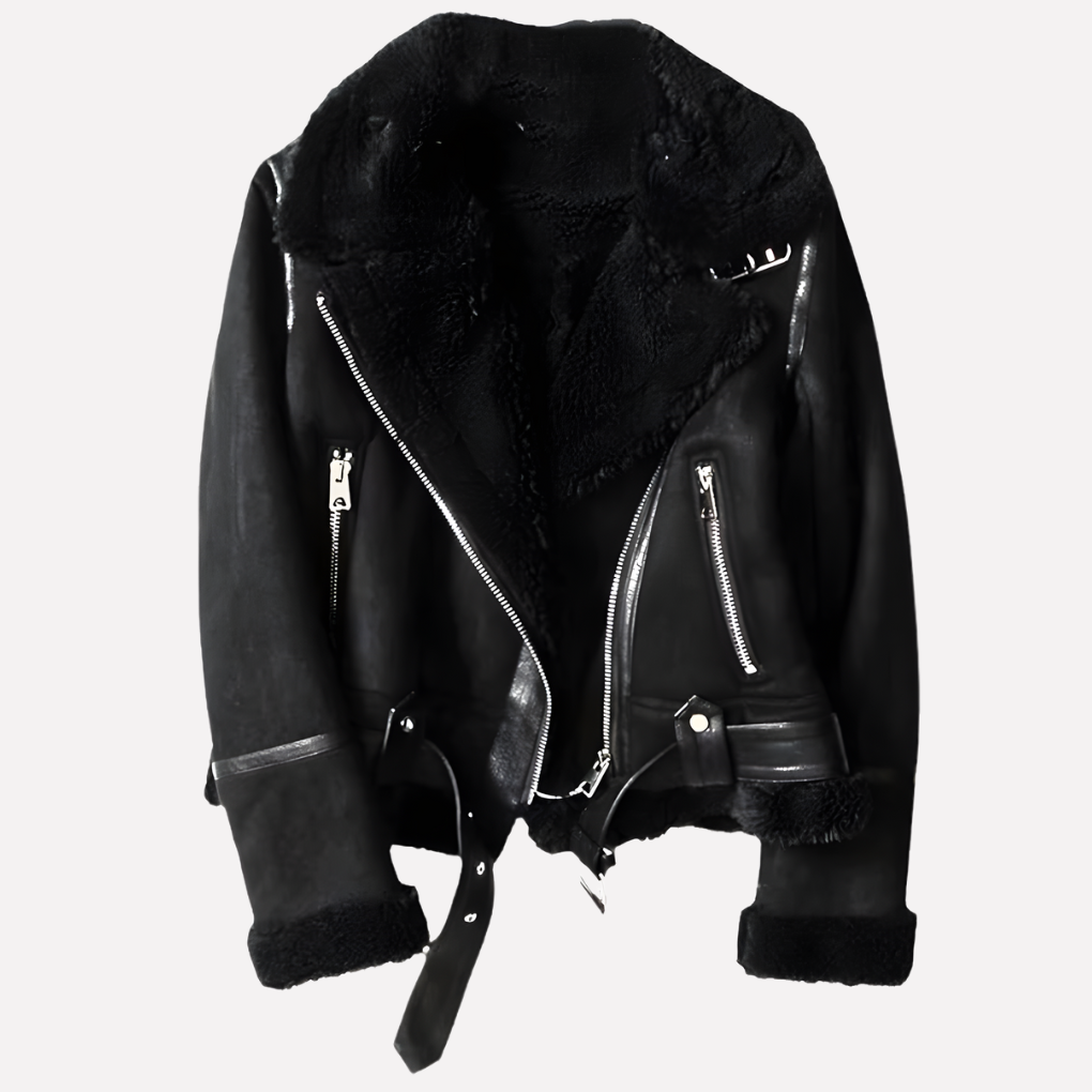 VierraSol | Chaqueta de Aviador para Mujeres con Cuello de Piel y Cinturón