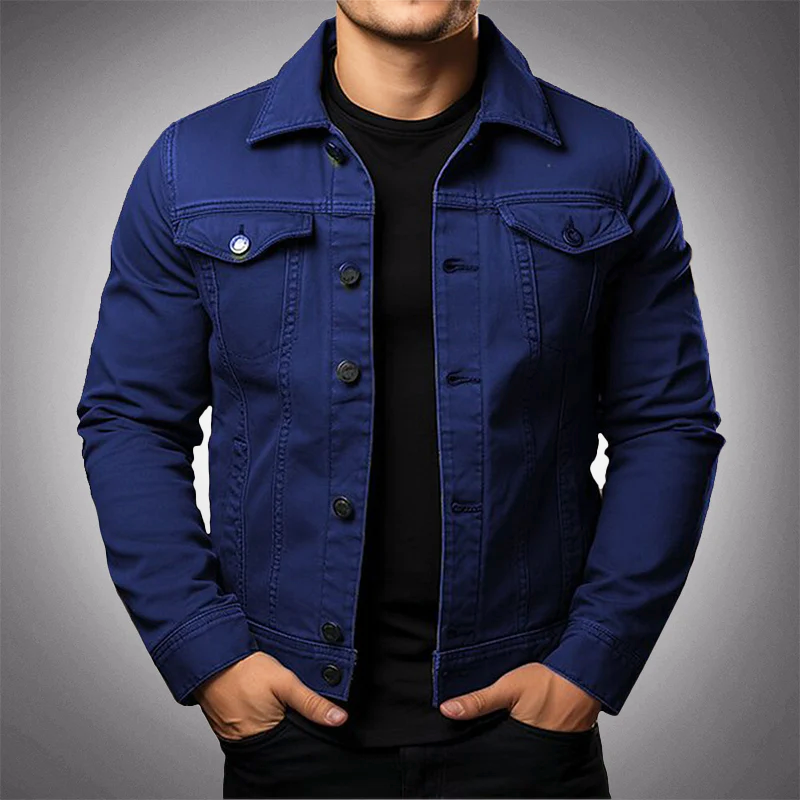 VierraSol | Chaqueta de Denim para Hombre con Cuello de Polo