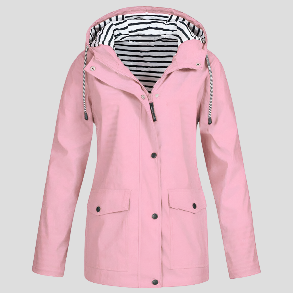 VierraSol | Chaqueta de Lluvia con Capucha para Mujeres con Botones