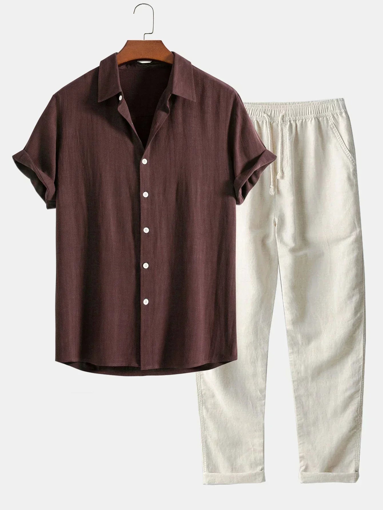 VierraSol | Conjunto de Camisa de Lino y Pantalones con Cuerda para Hombre