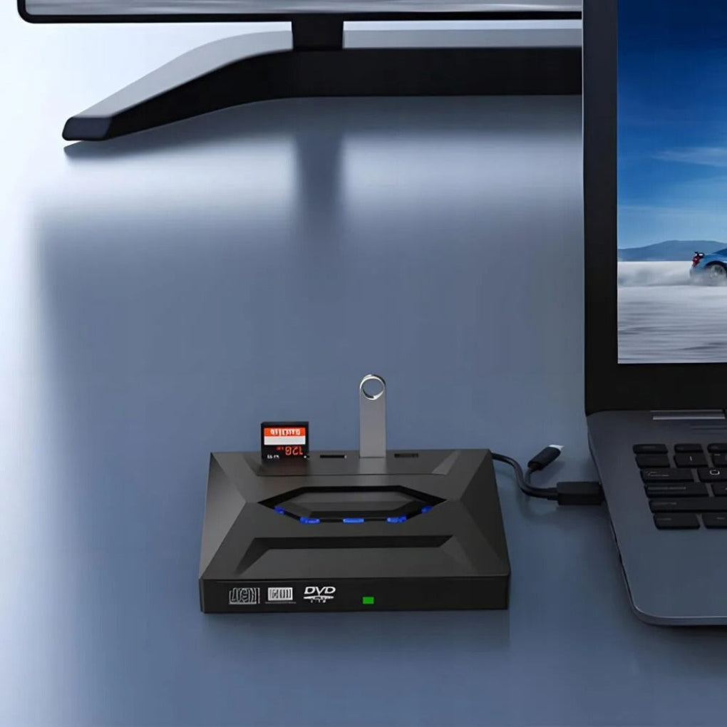 VierraSol | Grabadora externa de DVD CD RW con hub USB y lector de tarjetas