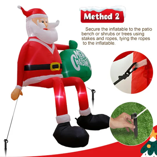 VierraSol | Santa Inflable Escalador LED Gigante de 8FT | Decoración Navideña Premium, Impermeable para Exteriores