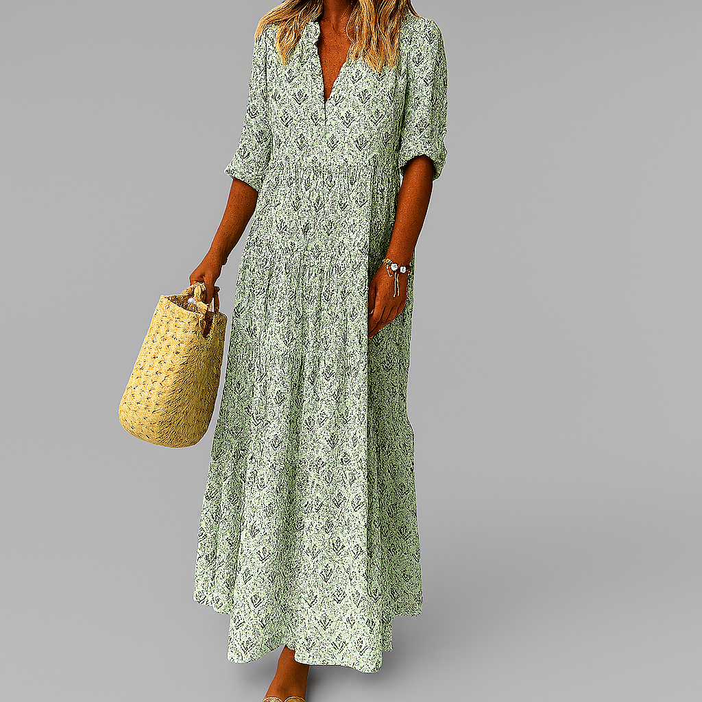 VierraSol | Vestido Maxi con Volantes para Mujer con Estampado Vintage
